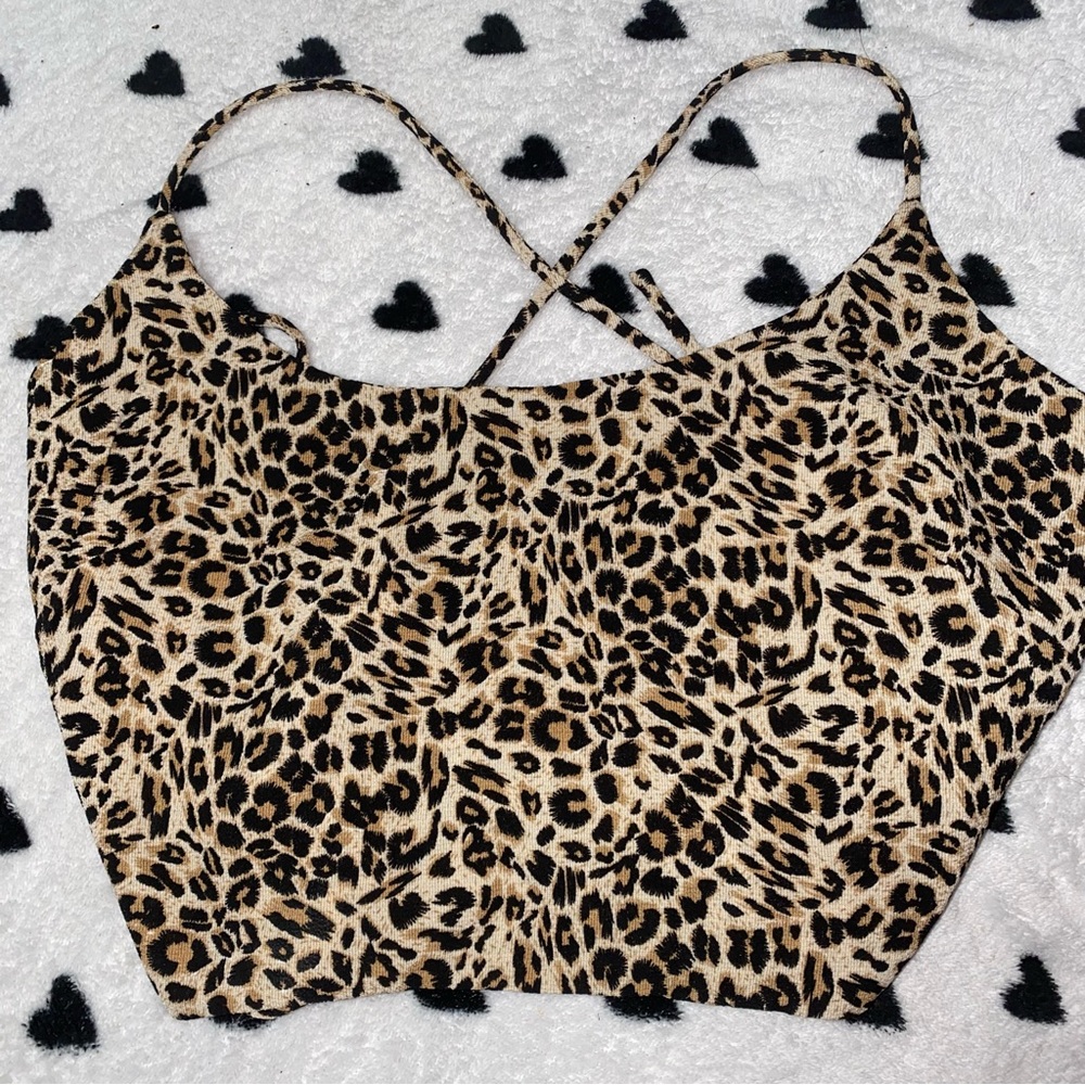 Leopard backless Spaghetti strap crop top